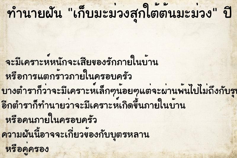 ทำนายฝัน เก็บมะม่วงสุกใต้ต้นมะม่วง ตำราโบราณ แม่นที่สุดในโลก