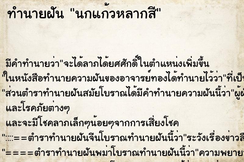 ทำนายฝัน นกแก้วหลากสี ทำนายฝัน นกแก้วหลากสี
