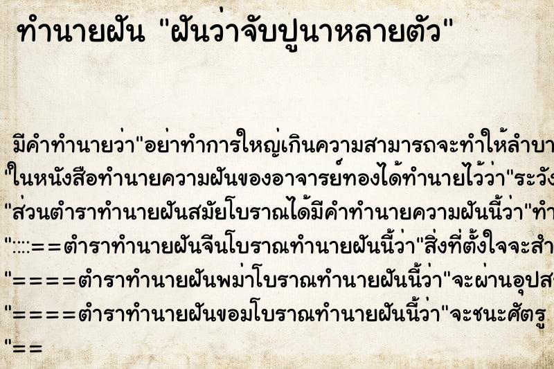 ทำนายฝันฝันว่าจับปูนาหลายตัว ทำนายฝันทำนายฝันฝันว่าจับปูนาหลายตัว