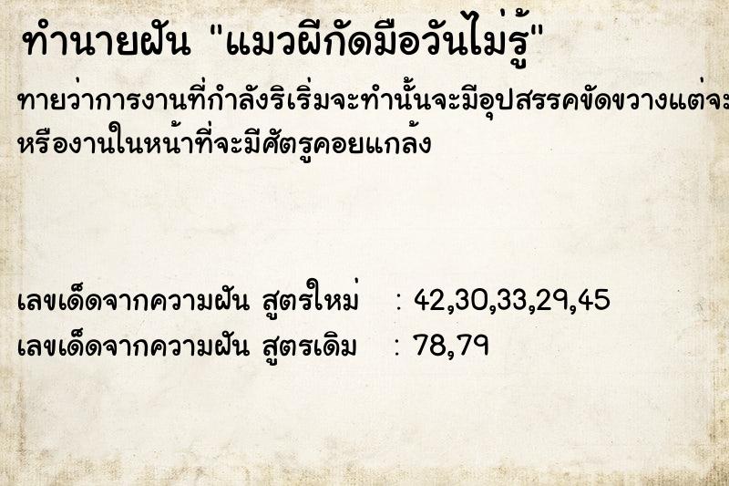 ทำนายฝันแมวผีกัดมือวันไม่รู้ ทำนายฝันทำนายฝันแมวผีกัดมือวันไม่รู้