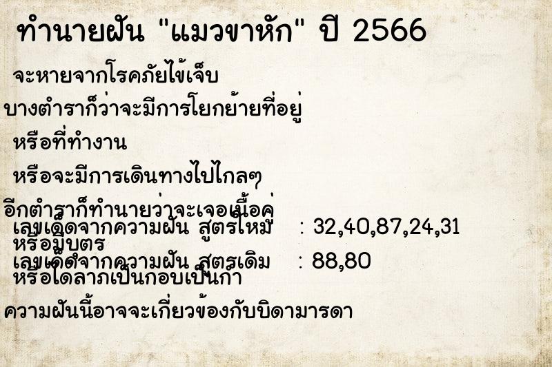 ทำนายฝัน แมวขาหัก แม่นๆ ฟรี ด้วยตำราหนังสือทำนายฝันโบราณ ทำนายฝันแมวขาหัก
