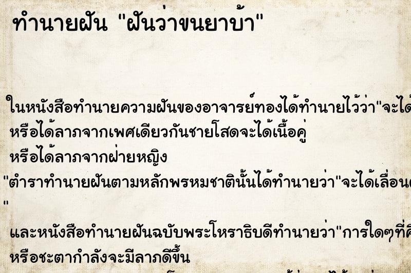 ทำนายฝันฝันว่าขนยาบ้า ทำนายฝันทำนายฝันฝันว่าขนยาบ้า