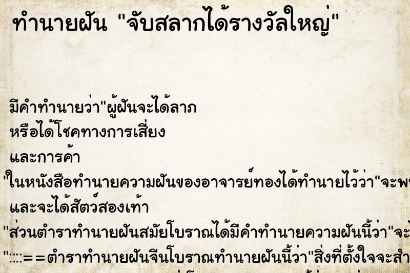 ทำนายฝันทำนายฝันจับสลากได้รางวัลใหญ่
