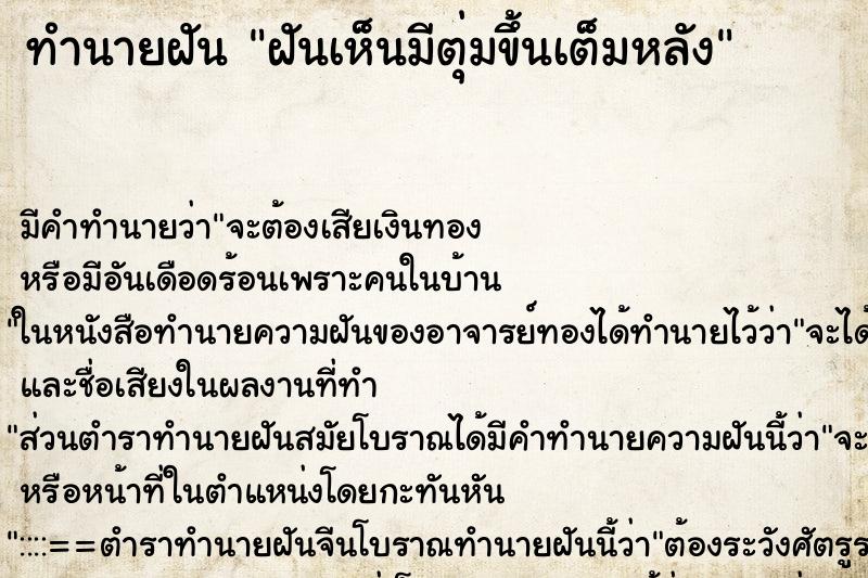 ทำนายฝัน ฝันเห็นมีตุ่มขึ้นเต็มหลัง ทำนายฝัน ฝันเห็นมีตุ่มขึ้นเต็มหลัง
