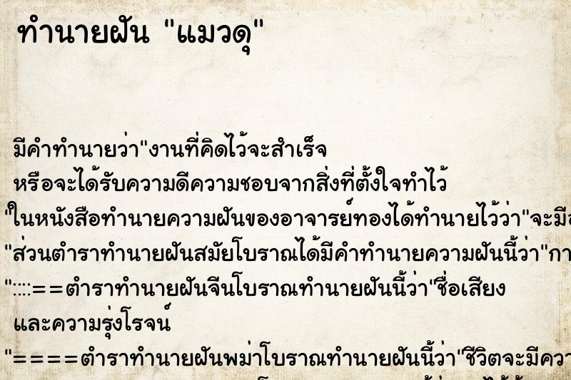 ทำนายฝันแมวดุ ทำนายฝันทำนายฝันแมวดุ