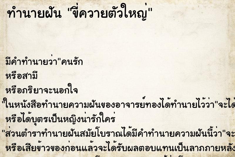 ทำนายฝันทำนายฝันขี่ควายตัวใหญ่