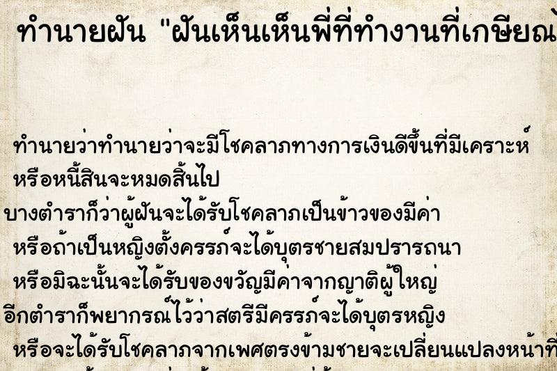 ทำนายฝันฝันเห็นเห็นพี่ที่ทำงานที่เกษียณไปแล้ว ทำนายฝันทำนายฝันฝันเห็นเห็นพี่ที่ทำงานที่เกษียณไปแล้ว