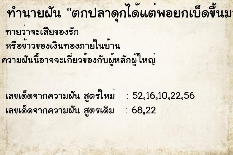 ทำนายฝันตกปลาดุกได้แต่พอยกเบ็ดขึ้นมามันก็หลุดไป ทำนายฝันทำนายฝันตกปลาดุกได้แต่พอยกเบ็ดขึ้นมามันก็หลุดไป