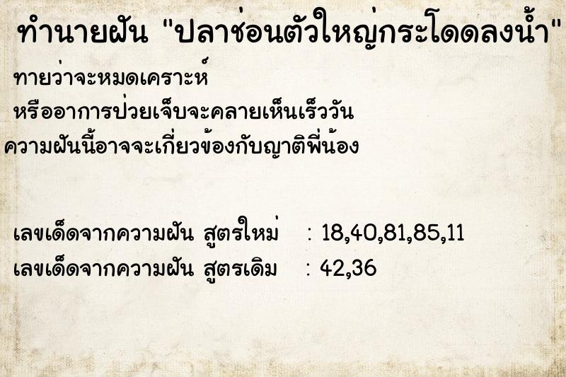ทำนายฝัน ปลาช่อนตัวใหญ่กระโดดลงน้ำ ทำนายฝัน ปลาช่อนตัวใหญ่กระโดดลงน้ำ