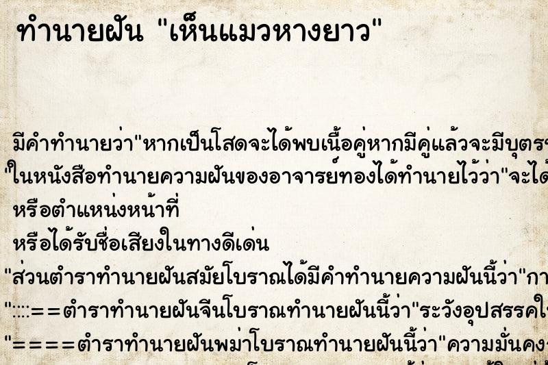 ทำนายฝัน เห็นแมวหางยาว ตำราโบราณ แม่นที่สุดในโลก