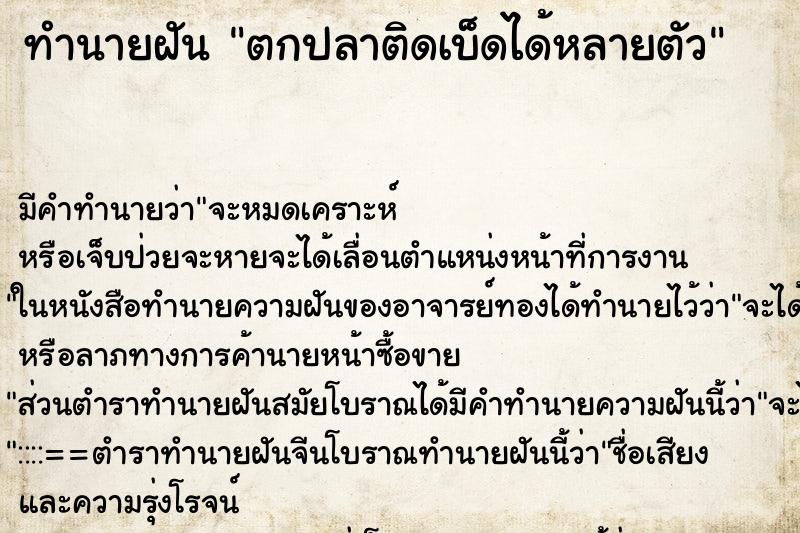 ทำนายฝันตกปลาติดเบ็ดได้หลายตัว ทำนายฝันทำนายฝันตกปลาติดเบ็ดได้หลายตัว