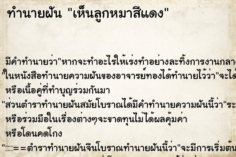 ทำนายฝัน เห็นลูกหมาสีแดง ตำราโบราณ แม่นที่สุดในโลก