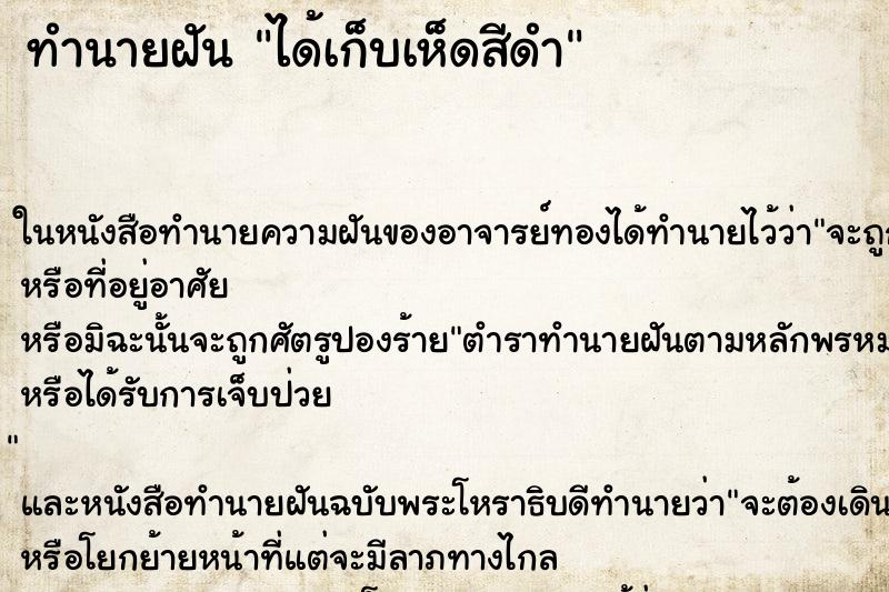 ทำนายฝัน ได้เก็บเห็ดสีดำ ทำนายฝัน ได้เก็บเห็ดสีดำ