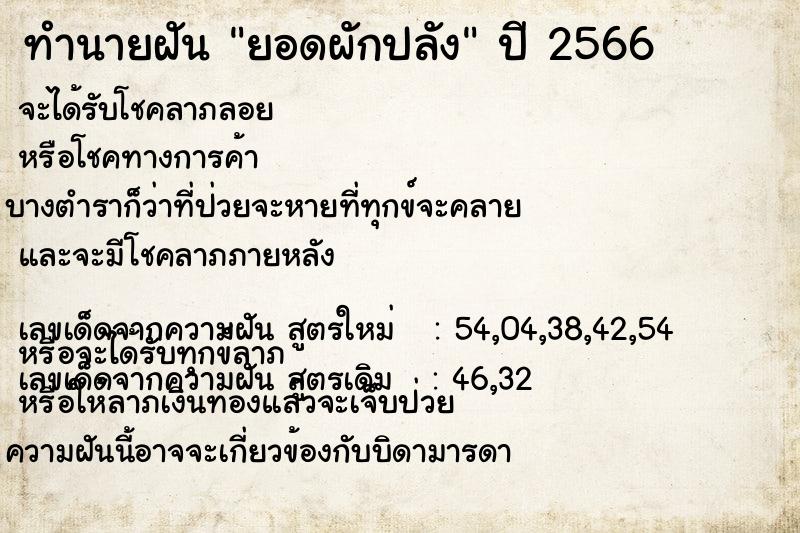 ทำนายฝัน ยอดผักปลัง ตำราโบราณ แม่นที่สุดในโลก