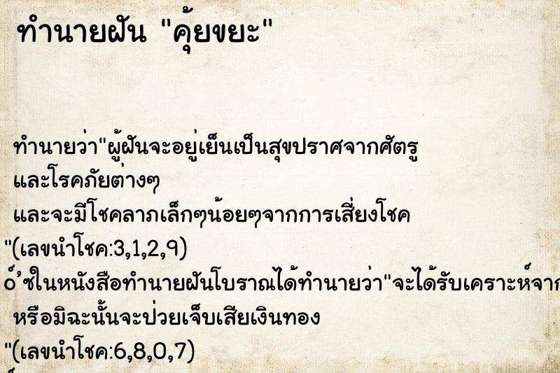 ทำนายฝันทำนายฝันคุ้ยขยะ