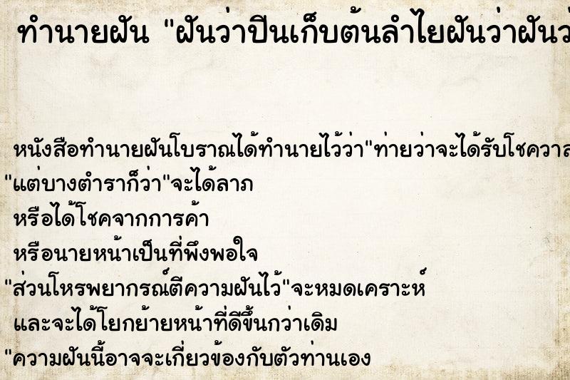 ทำนายฝันทำนายฝันฝันว่าปีนเก็บต้นลำไยฝันว่าฝันว่าปีนเก็บต้นลำไย