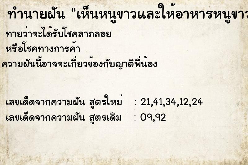 ทำนายฝัน เห็นหนูขาวและให้อาหารหนูขาว ทำนายฝัน เห็นหนูขาวและให้อาหารหนูขาว