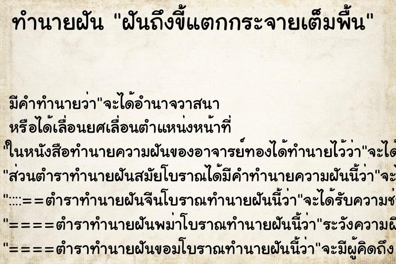 ทำนายฝันฝันถึงขี้แตกกระจายเต็มพื้น ทำนายฝันทำนายฝันฝันถึงขี้แตกกระจายเต็มพื้น