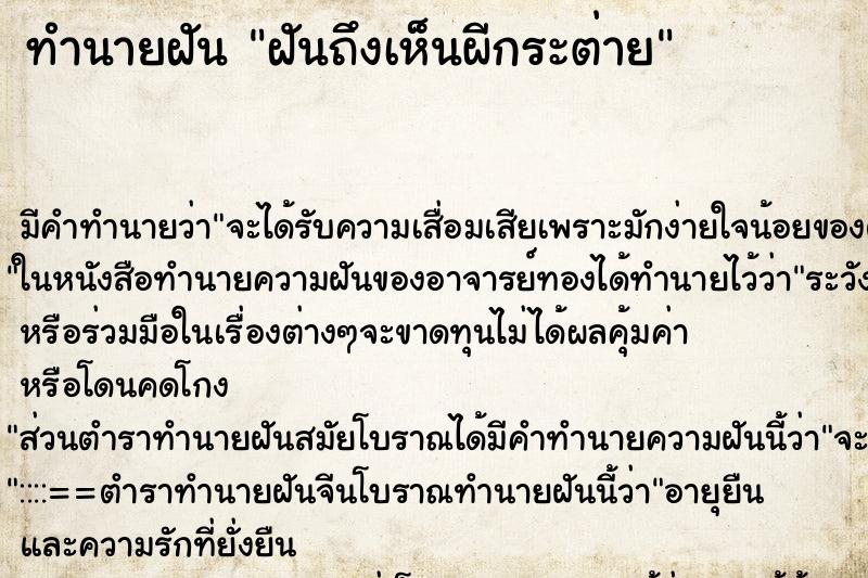 ทำนายฝันทำนายฝันฝันถึงเห็นผีกระต่าย