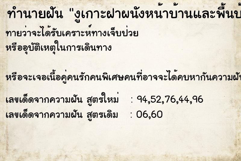 ทำนายฝัน งูเกาะฝาผนังหน้าบ้านและพื้นบ้าน