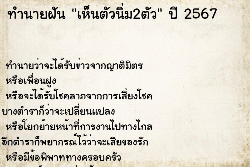 ทำนายฝัน เห็นตัวนิ่ม2ตัว ทำนายฝัน เห็นตัวนิ่ม2ตัว