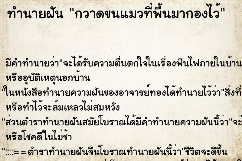 ทำนายฝัน กวาดขนแมวที่พื้นมากองไว้ ตำราโบราณ แม่นที่สุดในโลก