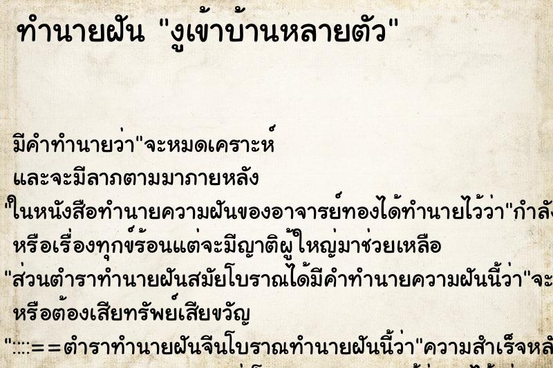 ทำนายฝัน งูเข้าบ้านหลายตัว ตำราโบราณ แม่นที่สุดในโลก