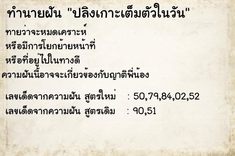 ทำนายฝันปลิงเกาะเต็มตัวในวัน ทำนายฝันทำนายฝันปลิงเกาะเต็มตัวในวัน