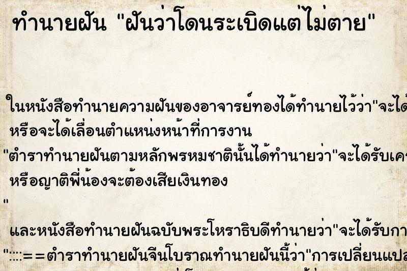 ทำนายฝันทำนายฝันฝันว่าโดนระเบิดแต่ไม่ตาย