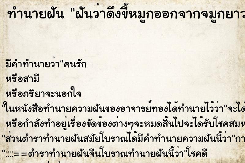ทำนายฝันทำนายฝันฝันว่าดึงขี้หมูกออกจากจมูกยาวมากวัน