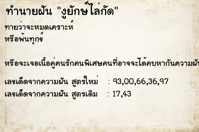 ทำนายฝันงูยักษ์ไล่กัด ทำนายฝันทำนายฝันงูยักษ์ไล่กัด