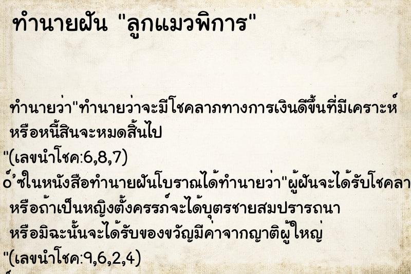 ทำนายฝันลูกแมวพิการ ทำนายฝันทำนายฝันลูกแมวพิการ