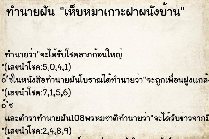 ทำนายฝัน เห็บหมาเกาะฝาผนังบ้าน