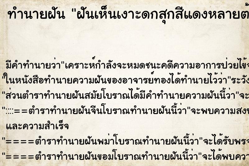 ทำนายฝันฝันเห็นเงาะดกสุกสีแดงหลายต้น ทำนายฝันทำนายฝันฝันเห็นเงาะดกสุกสีแดงหลายต้น