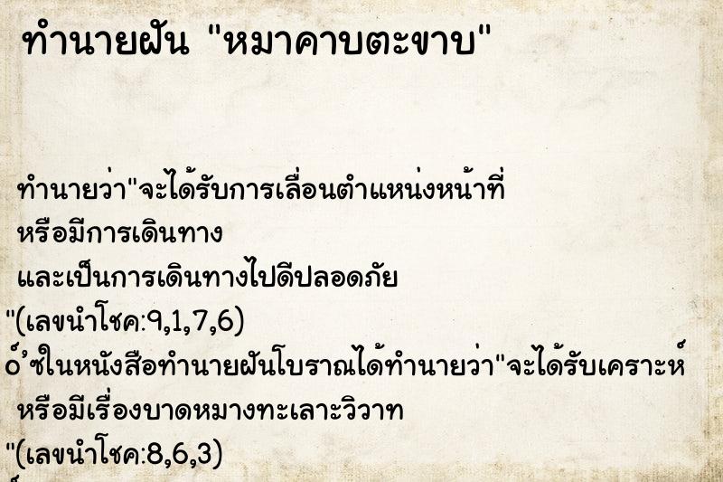 ทำนายฝันหมาคาบตะขาบ ทำนายฝันทำนายฝันหมาคาบตะขาบ