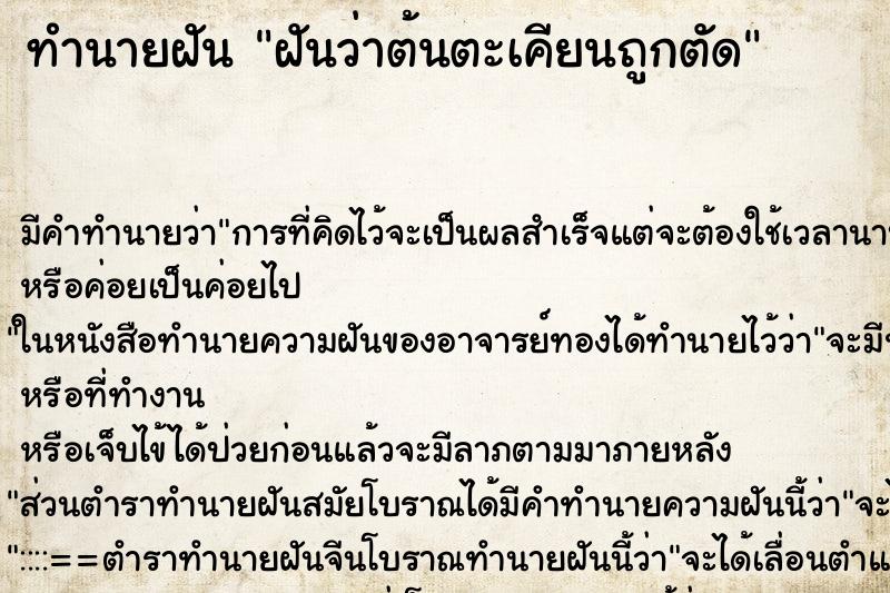 ทำนายฝัน ฝันว่าต้นตะเคียนถูกตัด ตำราโบราณ แม่นที่สุดในโลก