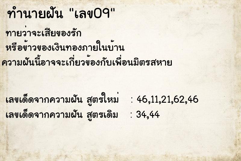 ทำนายฝันเลข09 ทำนายฝันทำนายฝันเลข09