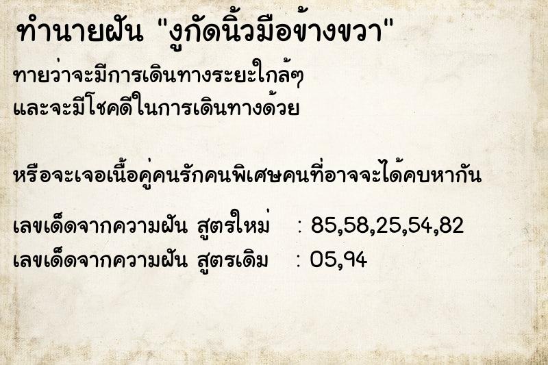 ทำนายฝัน งูกัดนิ้วมือข้างขวา ทำนายฝัน งูกัดนิ้วมือข้างขวา