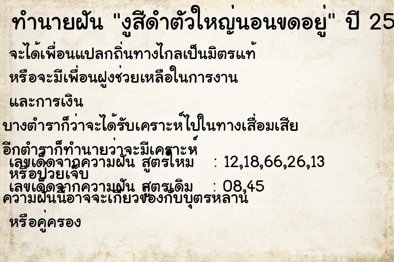 ทำนายฝัน งูสีดำตัวใหญ่นอนขดอยู่ ทำนายฝัน งูสีดำตัวใหญ่นอนขดอยู่