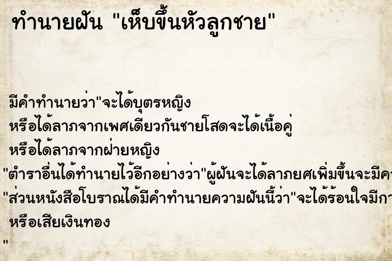 ทำนายฝันทำนายฝันเห็บขึ้นหัวลูกชาย