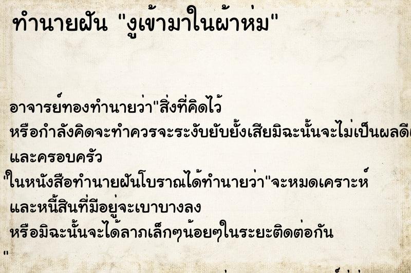 ทำนายฝัน งูเข้ามาในผ้าห่ม