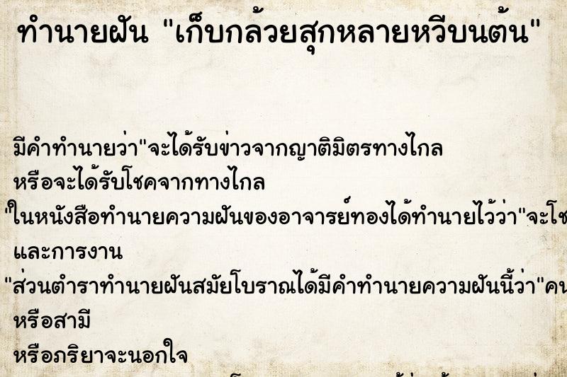 ทำนายฝันทำนายฝันเก็บกล้วยสุกหลายหวีบนต้น