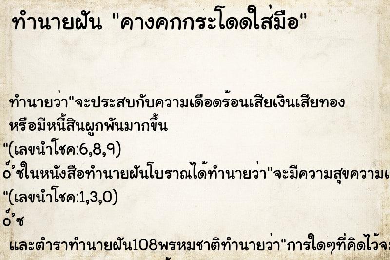 ทำนายฝัน คางคกกระโดดใส่มือ ทำนายฝัน คางคกกระโดดใส่มือ