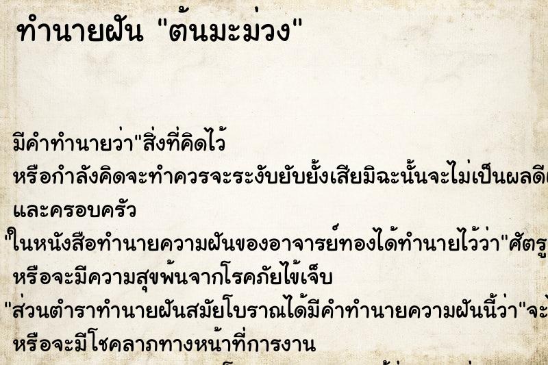 ทำนายฝันต้นมะม่วง ทำนายฝันทำนายฝันต้นมะม่วง