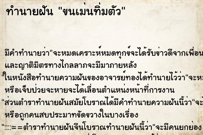 ทำนายฝัน ขนเม่นทิ่มตัว ทำนายฝัน ขนเม่นทิ่มตัว