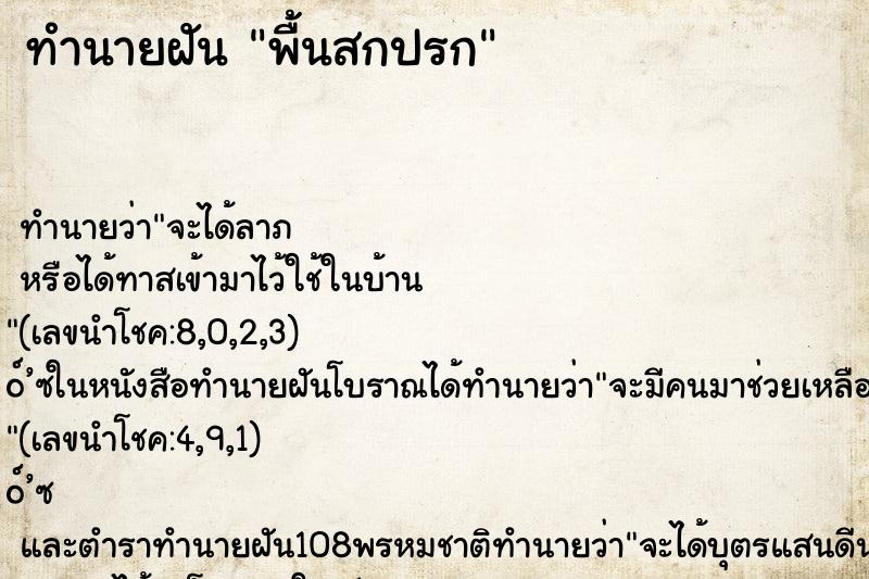 ทำนายฝัน พื้นสกปรก ทำนายฝัน พื้นสกปรก