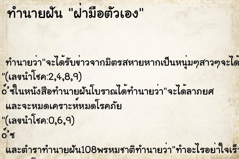 ทำนายฝันฝ่ามือตัวเอง ทำนายฝันทำนายฝันฝ่ามือตัวเอง