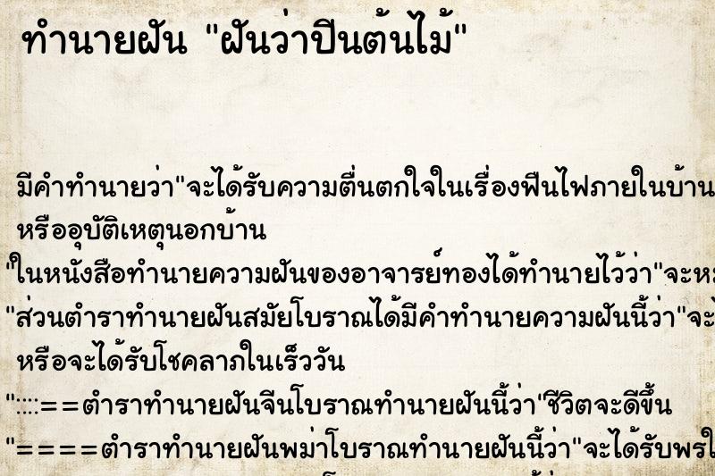 ทำนายฝัน ฝันว่าปีนต้นไม้ ทำนายฝัน ฝันว่าปีนต้นไม้