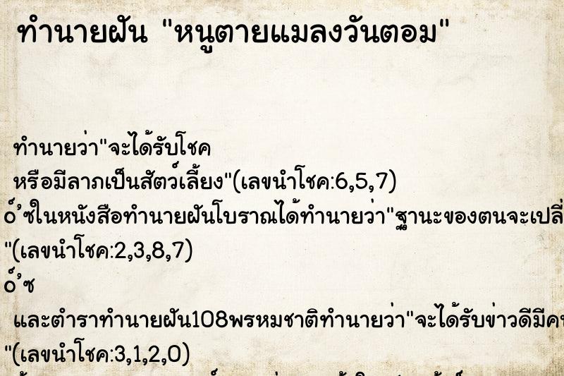 ทำนายฝันทำนายฝันหนูตายแมลงวันตอม