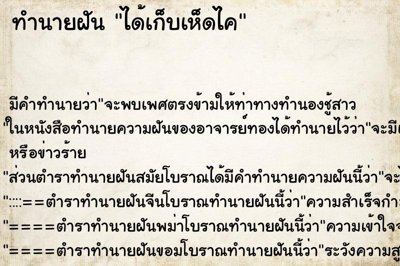 ทำนายฝัน ได้เก็บเห็ดไค ทำนายฝัน ได้เก็บเห็ดไค